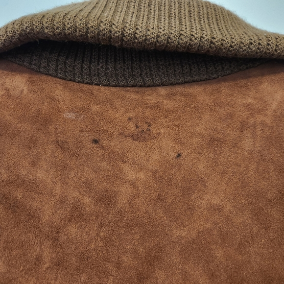 Vintage Aviator Bomber Jacket Zip Up Brown 100% Soft Lamb Suede Leather Medium - Picture 6 of 10
